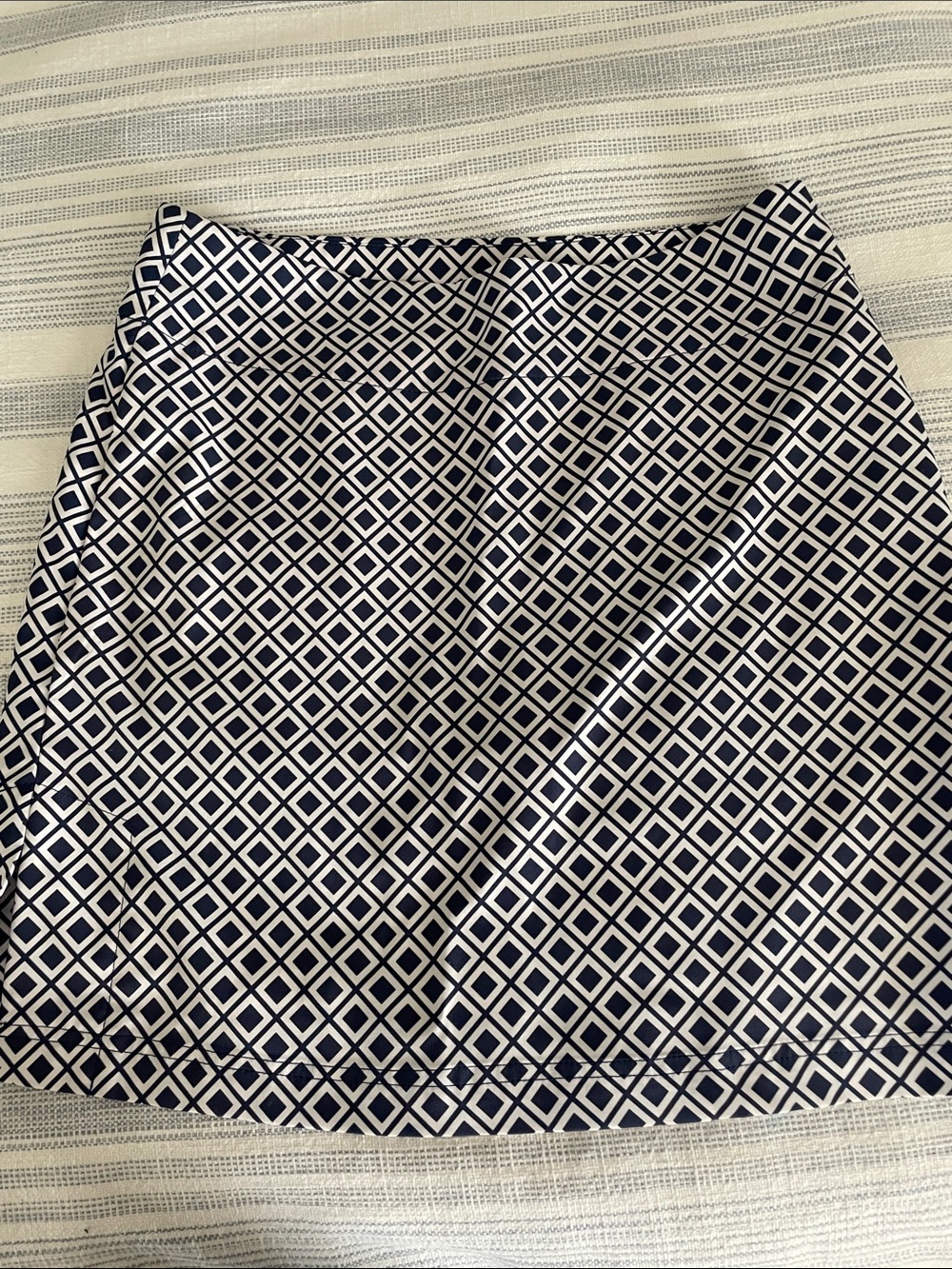 Lija Navy and White Diamond-Print A-Line Skirt